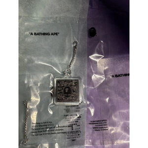 NEW Bape •A Bathing Ape•!KEYCHAIN Accessory Charm Key Fob AMEX• Gray Camo NIP